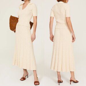TORY BURCH Ribbed Pleated Knit Sweater Midi Skirt Matching Set \\ M